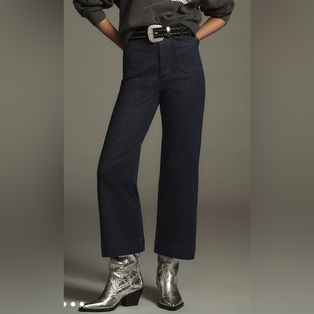 Anthropologie new Maeve Wide-Leg Sparkle Jeans denim 33 relax